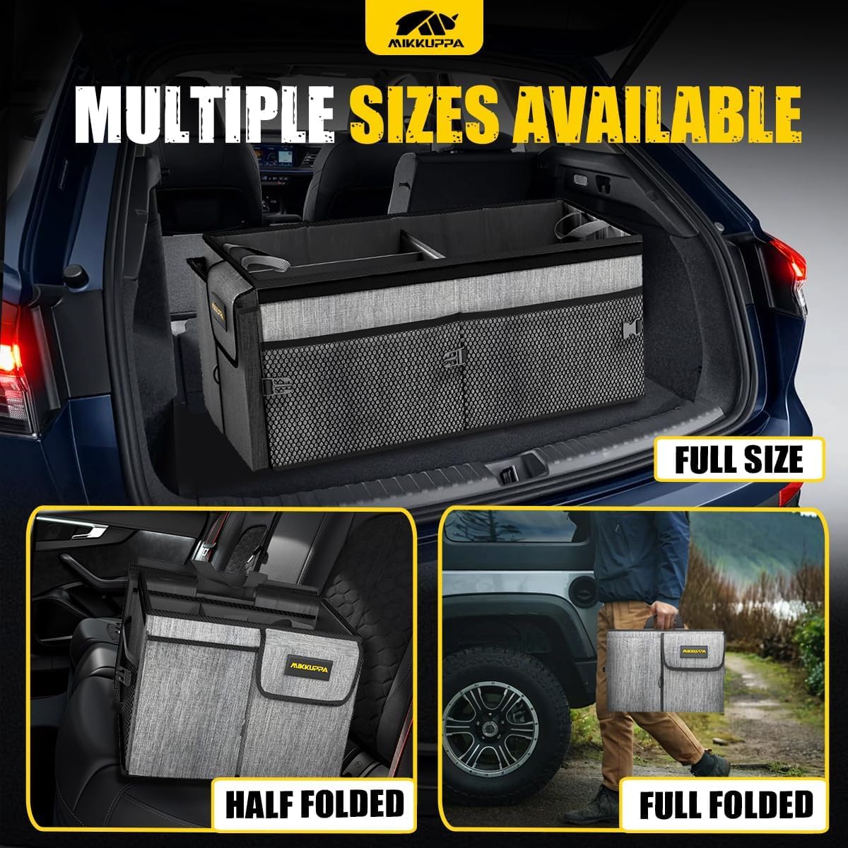 MIKKUPPA Car Trunk Organizer - 65L Collapsible Trunk Organizer with Lid, Sturdy Car Storage for SUV Auto Truck Van with Adjustable Straps and Non Slip Bottom (Black)