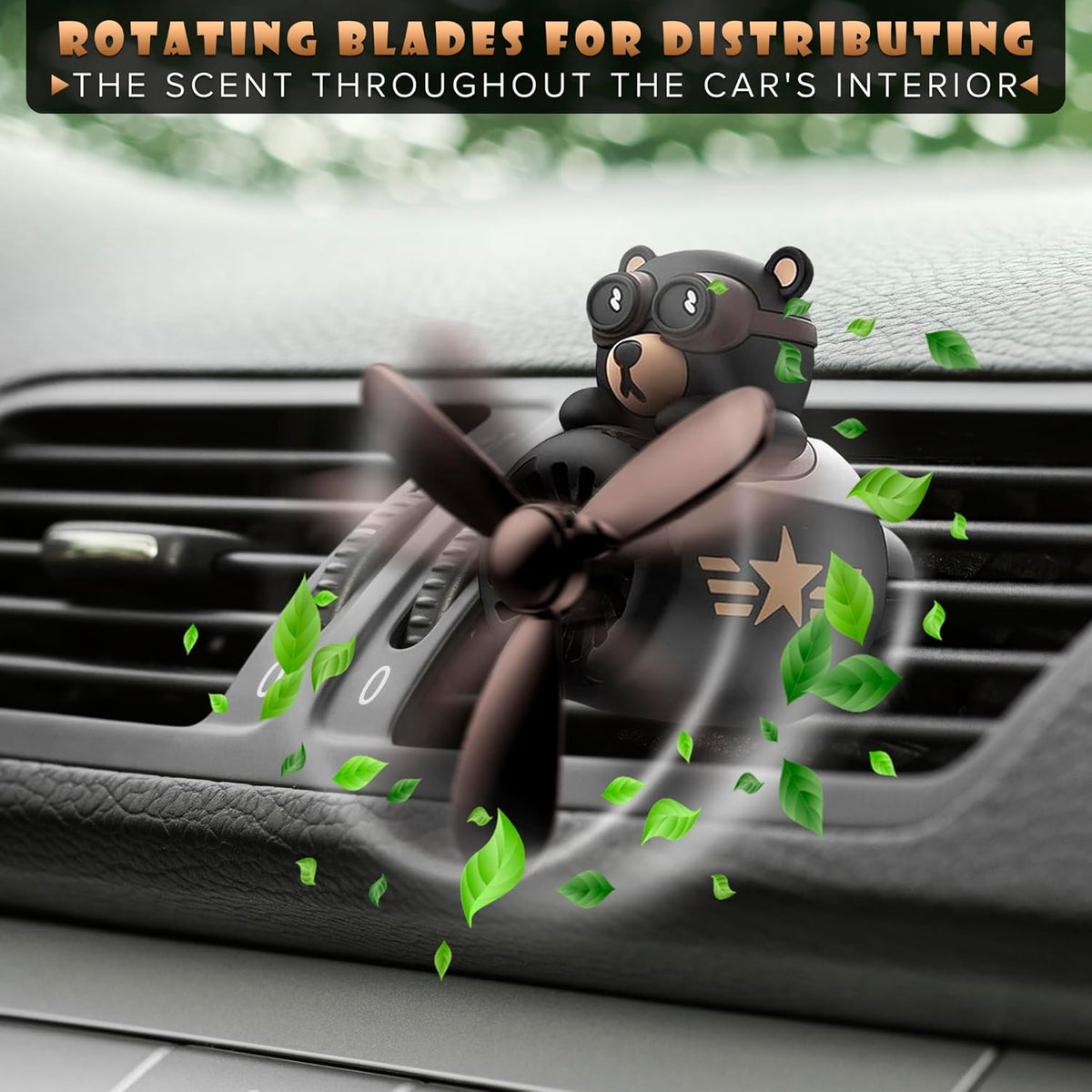 Car Vent Clips - Bear Pilot Car Air Freshener Vent Clip with Rotating Propeller, Durable and Easy to Install, 2.1"x2.5"x2.4" Versatile Size, 2 Aroma Tablets Included, Adds a Playful Touch to Interior