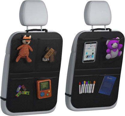 lebogner Back Seat Cover For Kids + 3 Pocket Storage Organizer, 2 Pack X-Large Waterproof Kick Mats Backseat Protector, Car Seat Back Protectors For Vehicles To Protect From Dirt, Mud & Scratches