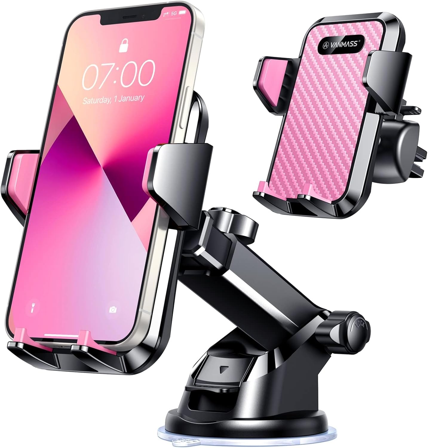 VANMASS【85+LBS Strongest Suction & Military-Grade Ultimate Car Phone Mount【Patent & Safety Certs】 Cell Phone Holder for Dash Windshield Vent for iPhone 17 Pro Max Automobile Accessory Kits,Ink Black