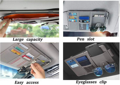 Car Visor Organizer, Auto Interior Accessories, Car Truck SUV Storage Pouch Holder, with Multi-Pocket Net Zipper (Black)