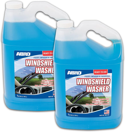 ABRO Windshield Washer Fluid Ready to Use Formula - 1 Gallon, Pre-Mixed, Streak-Free Cleanliness, 2-In-1 Removes Bugs & Tar