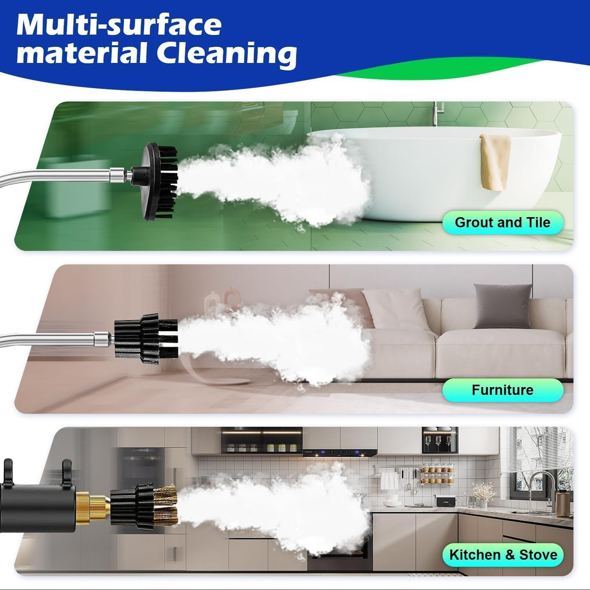 Steam Cleaner,15s Heat-Up,1.6L Tank,3-Level Adjustable Handle,2500W Steamer for Cleaning,Portable Steamer for Cleaning with 16PCS Accessories,Steam Cleaner for Home,Car,Dirt,Grease,Grout,Tile,Couch