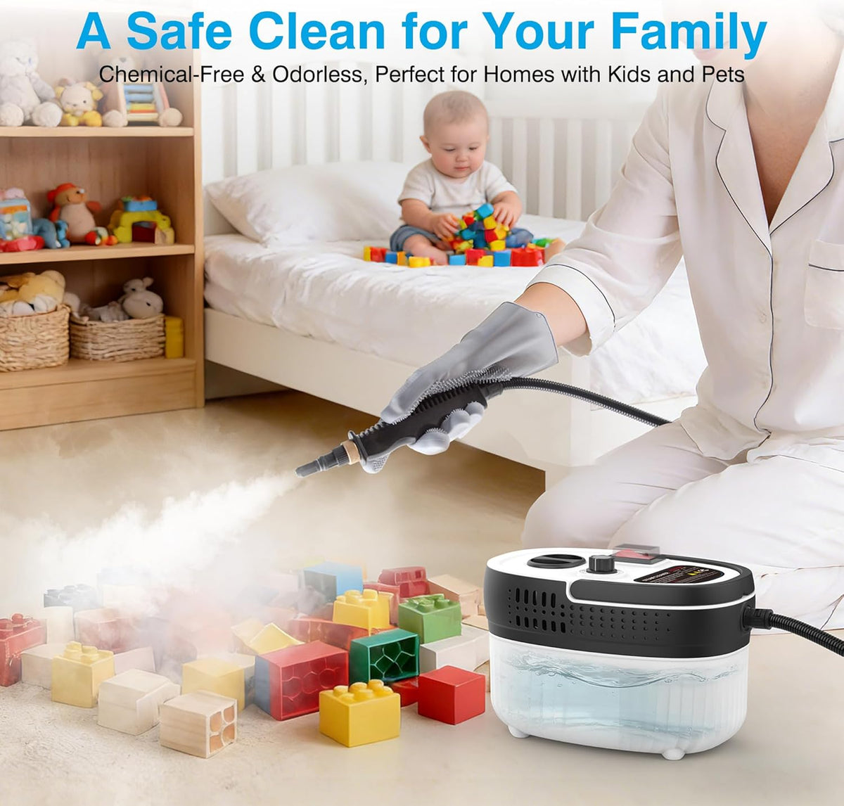 Steam Cleaner for Home & Car Detailing, 2500W High Pressure Portable Steamer with 6-Level Adjustable Steam, 15s Heat-Up, 9.8ft Long Hose, ANSI Z87.1 Goggles, 17-Pcs Kit for Tile, Grout, Hardwood