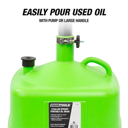 OEMTOOLS 9-Gallon Oil Drain Pan with Adjustable Funnel, Built in Tool Rack