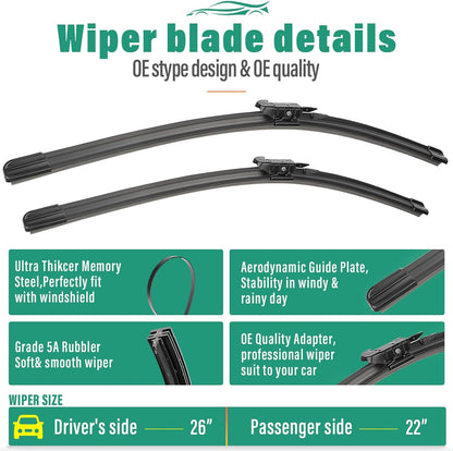 26" 16" 11" Windshield Wiper Blades Replacement for Chevrolet Chevy Trax 2024 2025 2026 Premium All Weather Front Rear Wipers Set - OEM Quality (Pack of 3) - Colors C