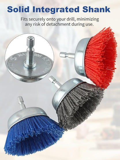 Rocaris 9 Pack Nylon Filament Abrasive Wire Brush Wheel & Cup Brush Set with 1/4 Inch Hex Shank, for Removal of Rust/Corrosion/Paint - 80 Grit, 120 Grit, 240 Grit