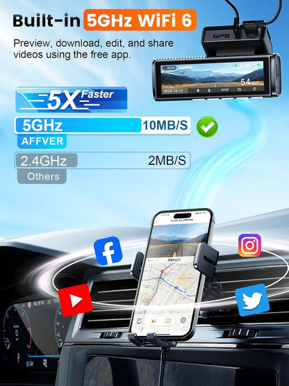 Affver 4K+2.5K Dash Cam Front and Rear, Built-in 5G WiFi 6 GPS, 64GB Card Included, 3.59'' IPS Screen Dash Camera for Cars, Dual Dashcam with G-Sensor, Loop Recording, 24H Parking Monitor