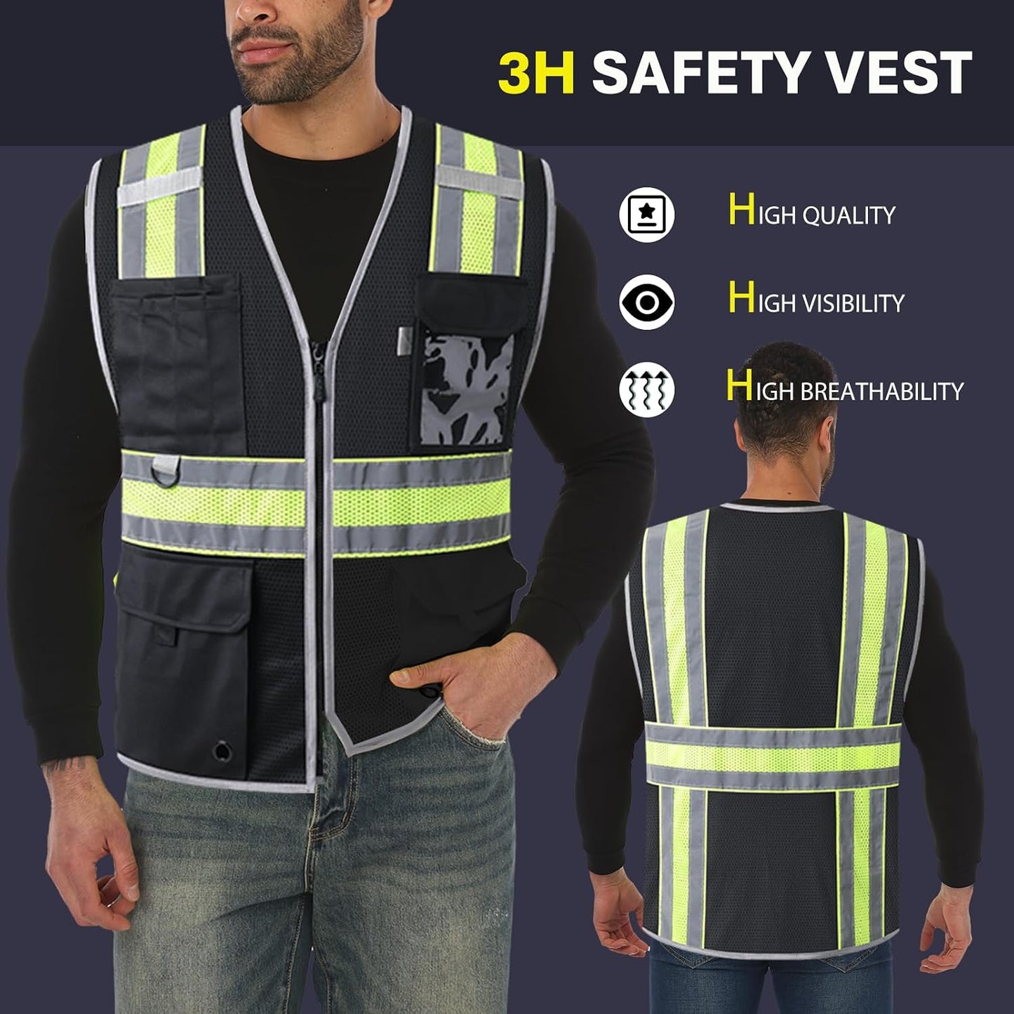 JKSafety Safety Vest for Men Women Hi Vis Relfective Vest with Pockets High Visibility Meet ANSI Standard