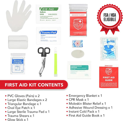 Swiss Safe 2-in-1 First Aid Kit for Car, Travel and Home, 348 Pieces, Large Hardcase with Bonus Mini Kit for Medical Emergency, Survival and Camping
