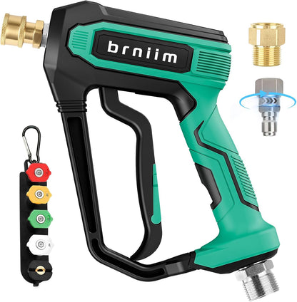 Pressure Washer Gun with Foam Cannon Car Wash Kit, Dual Channels-Foam/Water in 1s,1/4 Inch Quick Dual Connector Accessory for Car Wash Foam Gun & Pressure Washer Gun,with 5-Nozzle 3/8″ Swivel QC