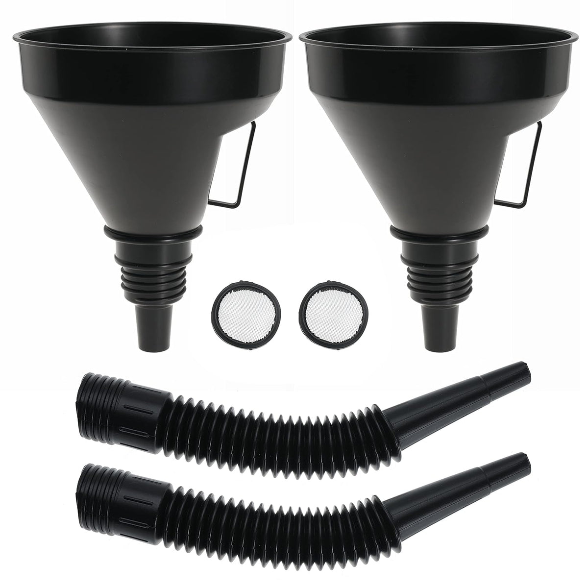 Wide Mouth Oil Funnel with Flexible Extension Nozzle Hose with Handle Mesh Screen Filter for Cars Motorcycles Engine Oil Kerosene Gasoline Gas Fuel Diesel Water Fluid Coolant Liquid Black 1PC (1)