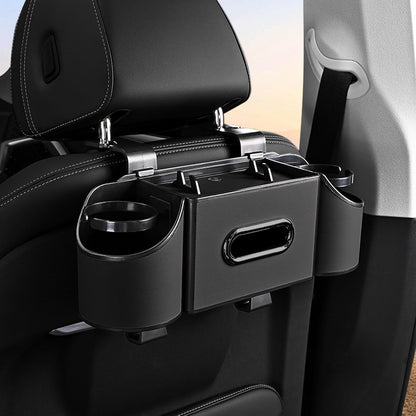 Back Seat Car Organizer,4 in 1 Multifunctional Car Back Seat Storage Box with Drink Cup Holder Tissue Box, for Hold Phone,Snacks, Drinks, Handbag-Black