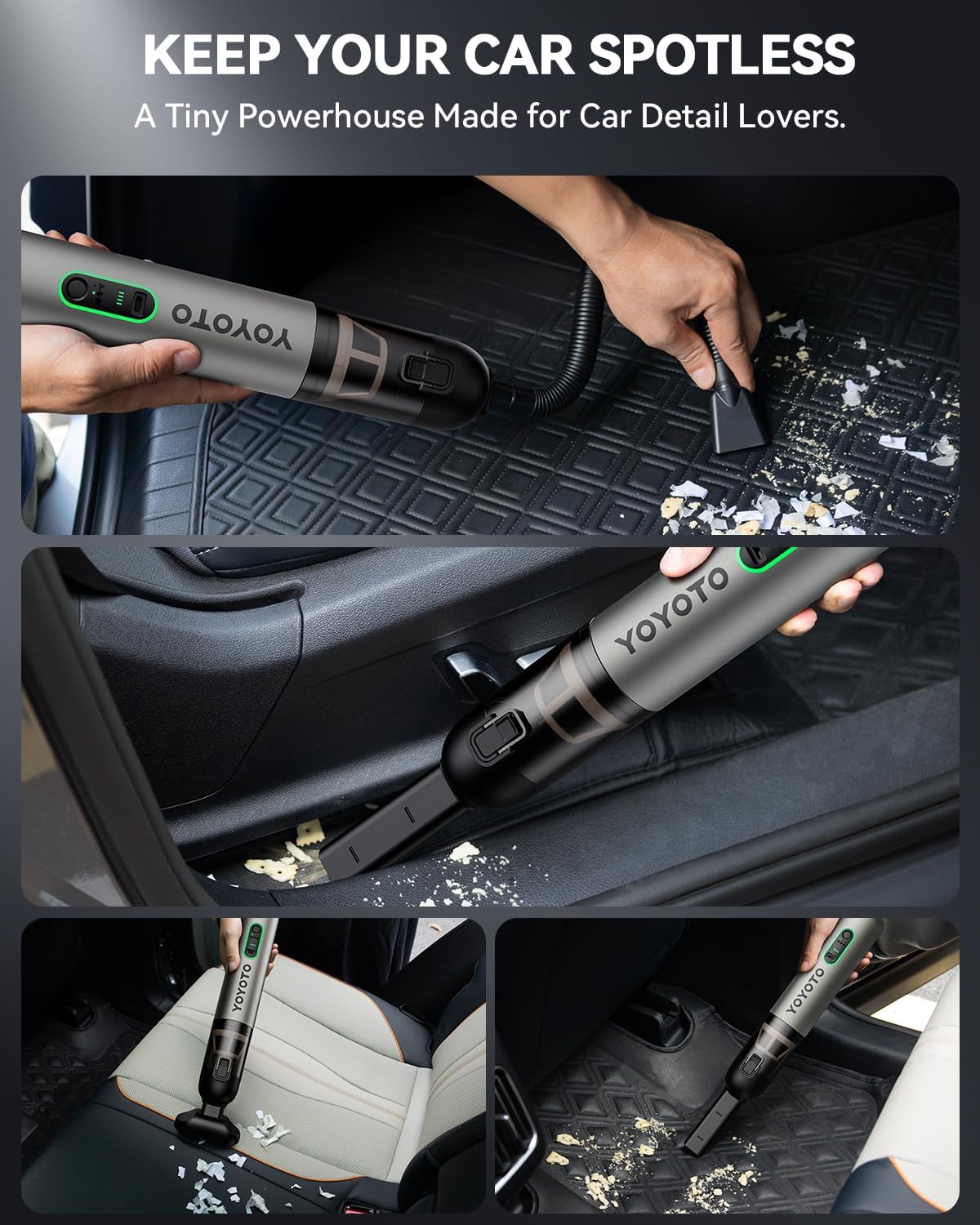 Car Vacuum, Handheld Vacuum Cordless with 21000Pa Powerful Suction & 3 Modes, 4-in-1 Portable Hand Held Mini Vacuum Cleaner Rechargeable, Ultra Light for Car Home Office (Black)
