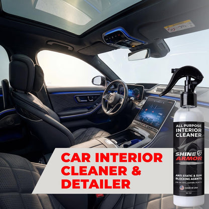 SHINE ARMOR Car Interior Cleaner & Protectant - Interior Detailer Spray with UV Defense, Streak-Free Car Cleaning Spray for Dashboard, Leather, Vinyl, Plastic & Rubber - Trucks, SUVs & RVs - 8 fl oz