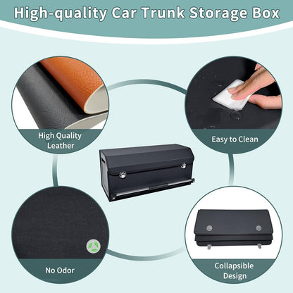 XCF Car Trunk Organizer, Leather Trunk Organizer for SUV with Lid and Sturdy Handle Car Storage Organizer (Black, 20.47 x 11.42 x 12.2in)