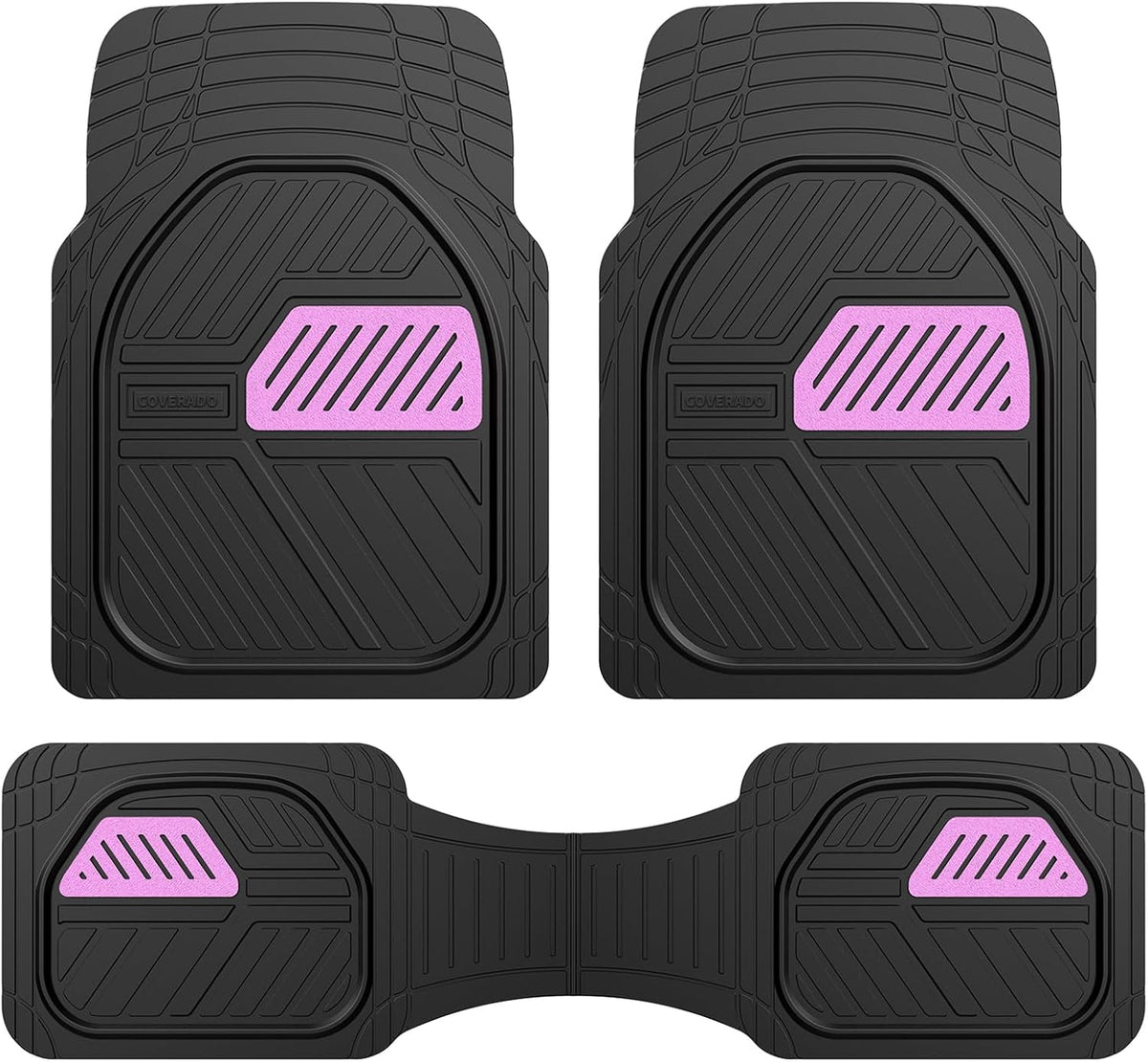 Coverado Car Floor Mats All Weather Waterproof Deep Dish Anti-Slip Car Mats Set, Heavy Duty Rubber Floor Mats for Cars, Universal Trim to Fit Automotive Floor Mats for Cars Trucks SUV, Black&Red