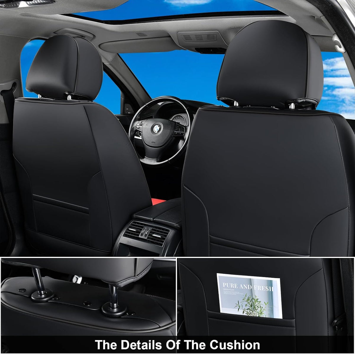 Coverado Seat Covers Full Set, Black Seat Covers for Cars 5 Seats, Car Seat Protector, Waterproof Nappa Leather Car Seat Cushion, Front and Rear Car Seat Cover Fit for Most Sedans SUV Pick-up Truck - Colors B