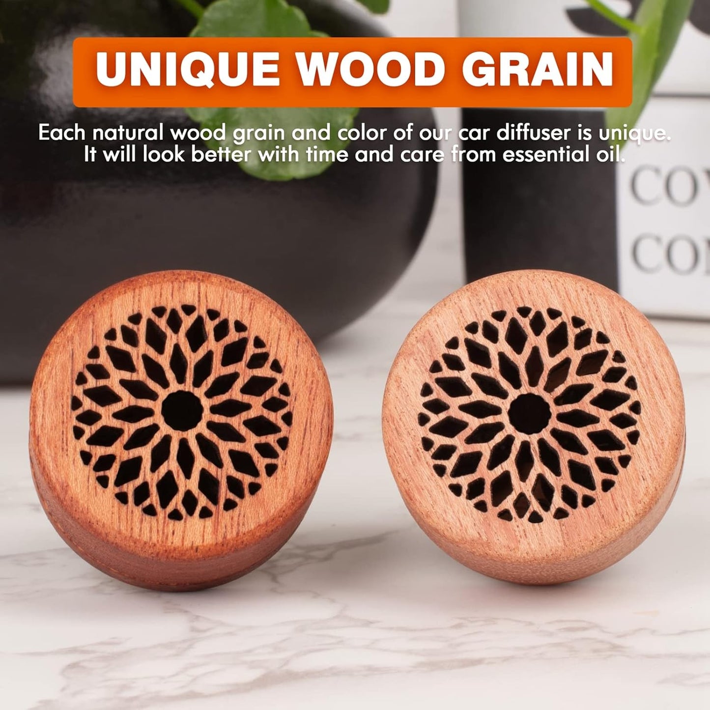 Essential Oil Car Diffuser, 2 PCS Car Aromatherapy Wood Diffuser with Vent Clip