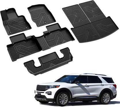 LASFIT Floor Mats for Ford F-150 2021-2026 | F150 Lightning 2022-2025 SuperCrew (Rear w/Fold Flat Storage) Carpet Floor All Weather Car Liners TPE Truck Mats - 1st and 2nd Row, 3pcs Black