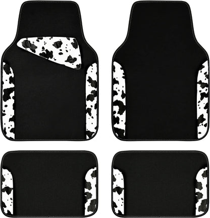 CAR PASS Waterproof Universal Car Floor Mats, Leopard Print Car Mats Fit for SUV,Vans,sedans, Trucks,Set of 4pcs Car Carpet with Driver Heel Pad and Nibs Backing, Leopard Car Accessories Gray Leopard