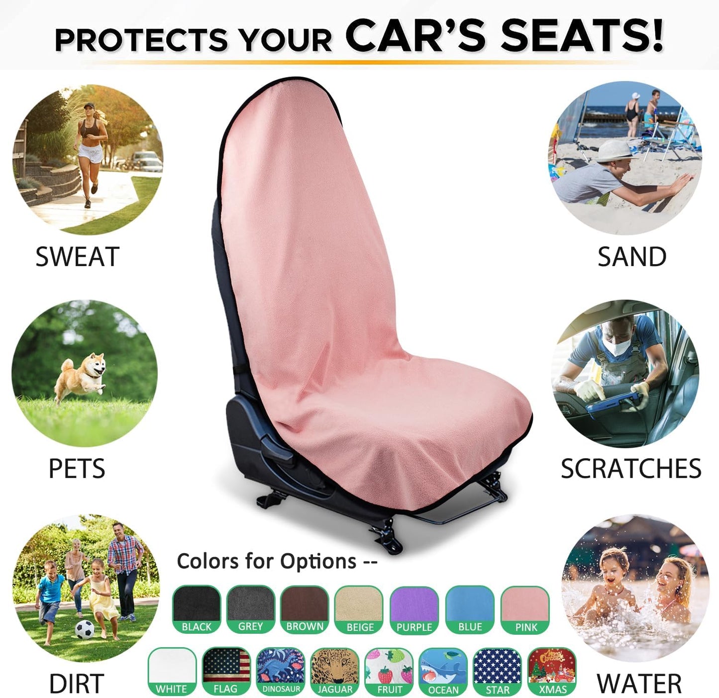 Waterproof Sweating Car Seat Cover for Post Gym Workout, Running, Swimming, Beach and Hiking, Universal Fit Non-Slip Towel Bucket Seat Protector for Cars SUV Trucks, Machine Washable (Grey)