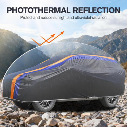 Car Cover Waterproof All Weather for Automobiles, 6 Layers Outdoor Full Exterior Cover Rain Sun UV Snowproof Protection with Zipper Cotton, Mirror Pocket for Sedan (190-195 inch)