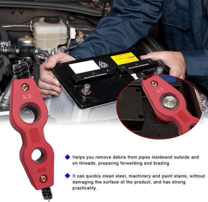 Ohleats Battery Terminal Cleaning Brush, 4 in 1 Anti-Corrosion Car Battery Cleaner, Vehicle Battery Terminals Machine Parts Cleaning Tool for Auto Marine, Universal Car Accessories (Yellow)
