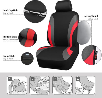 CAR PASS Line Rider Sporty Front Seat Covers,Gray Car Seat Covers Two Front Seats Only, Airbag Compatible,Universal Fit Sedans,Cars,Vans,SUV,Truck(Black and Gray)