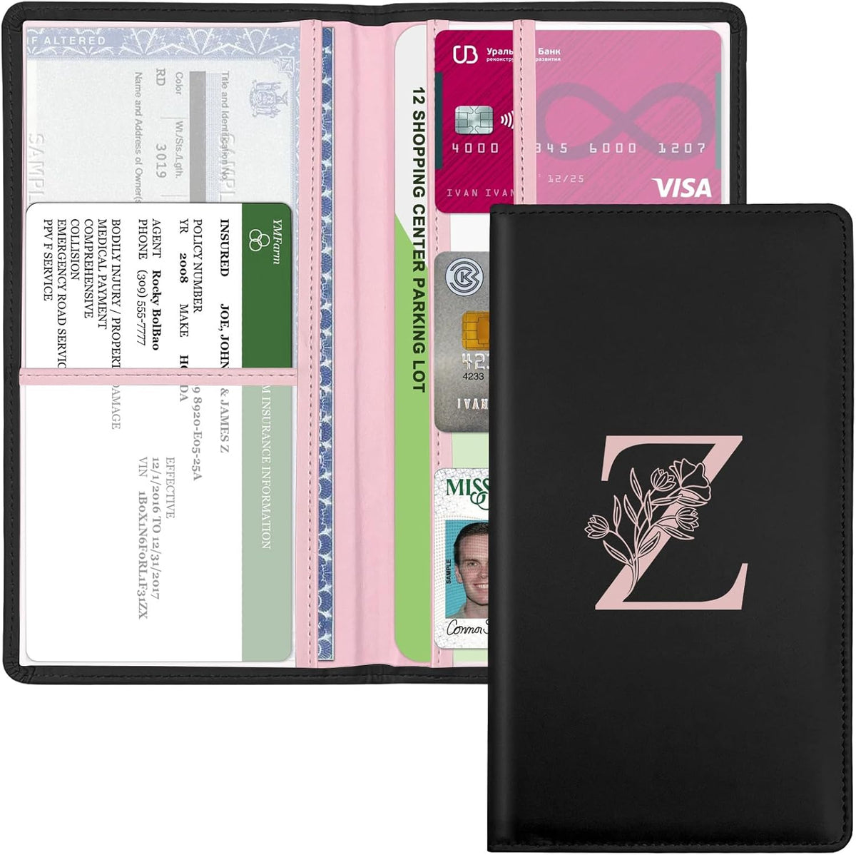 Letter Car Registration and Insurance Holder, with Magnetic Closure for License, Cards and Documents,Vehicle Glove Box Car Organizer, Interior Car Accessories for Women Men (M)