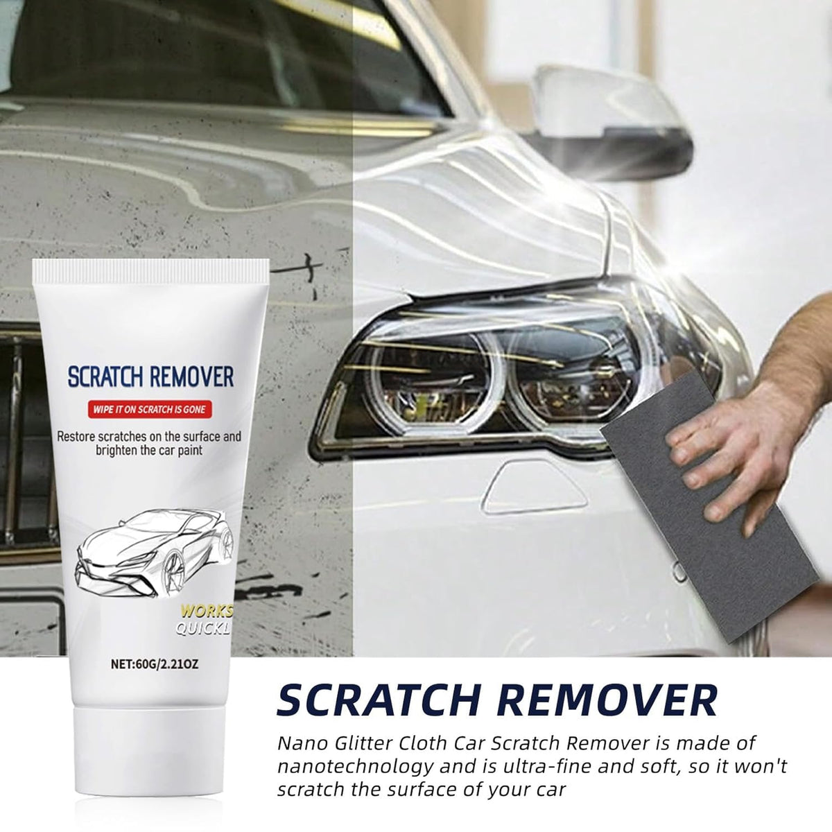 Car Scratch Remover, Scratch Remover for Vehicles, Car Paint Scratch Repair with Nano Sparkle Cloth, Car Scratch Repair 60g