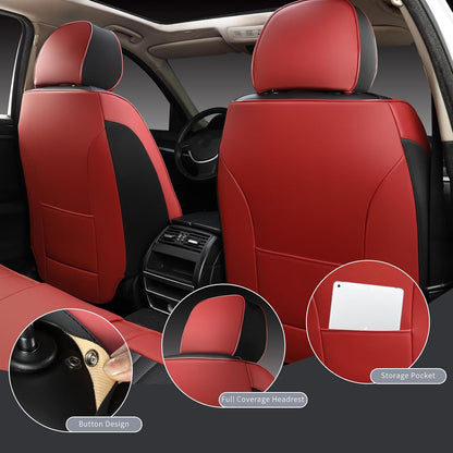 MINGBRON Leather Car Seat Covers,Car Seat Protector Waterproof,Seat Covers Full Set, Car Seat Protectors 5 Seats,Automotive Seat Covers Fit Most Cars Wine Red
