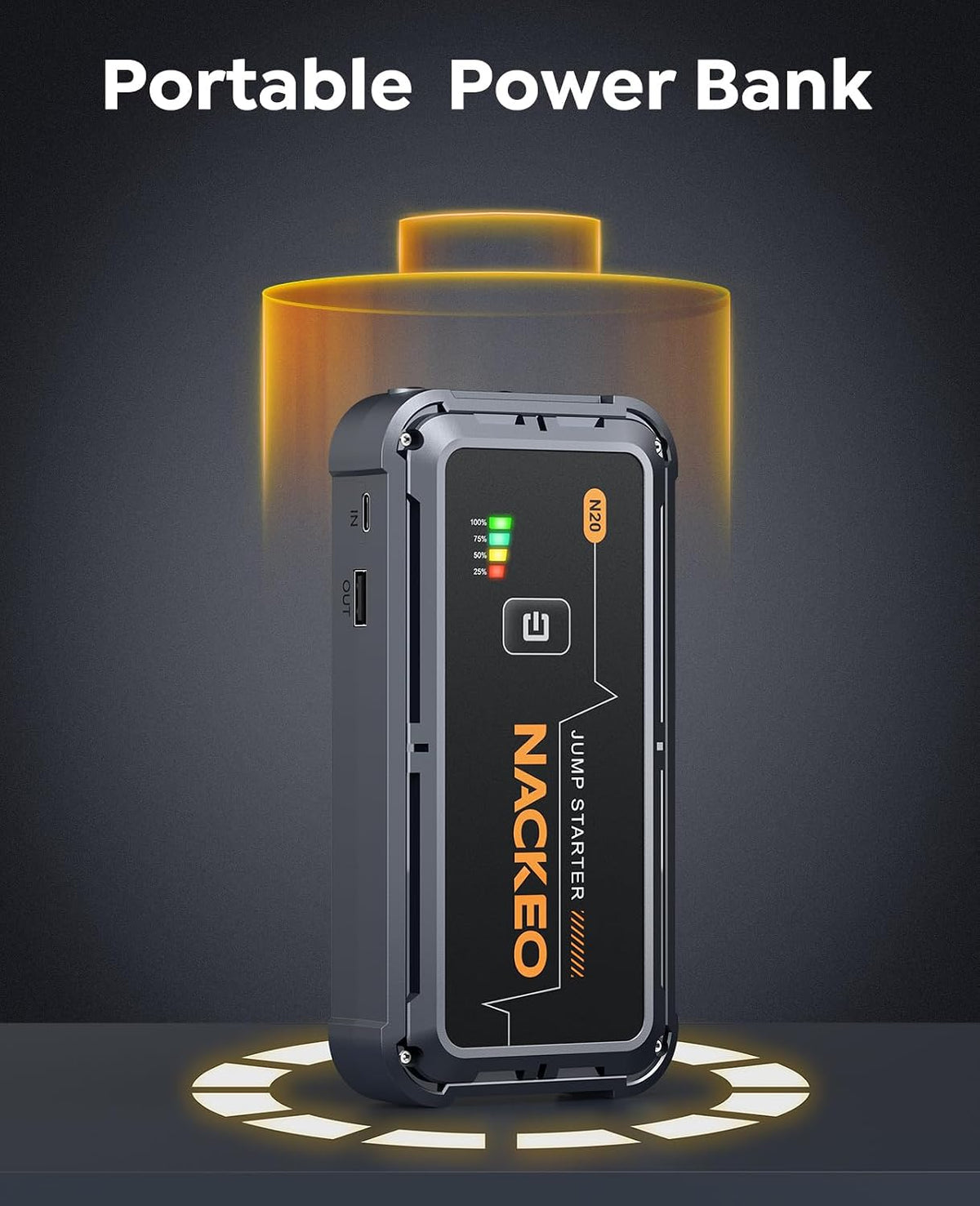 Portable Car Battery Jump Starter 5000A Car Jump Starter Battery Pack (9.0L Gas/8.5L Diesel), 12V Jump Box Car Battery Jumper Starter Portable Jumper Cables, Fast Charge, Lights, Compact