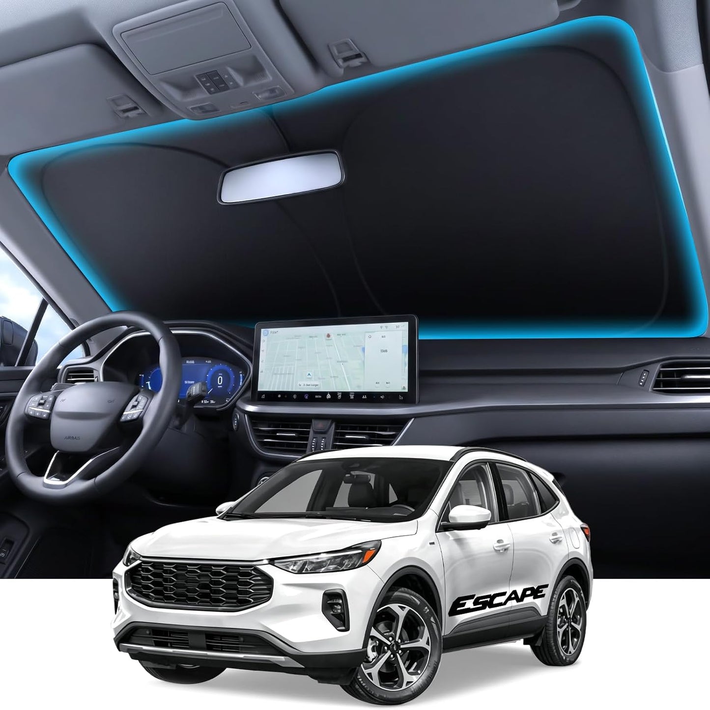 Wigoo Tesla New Model Y Accessories Windshield Sunshade [OEM Design, 100% Sun Blockage] Foldable Heat Insulation Sunshade with Storage Bag, for Model Y 2020~2026 (Juniper), Silver Coating - Colors B