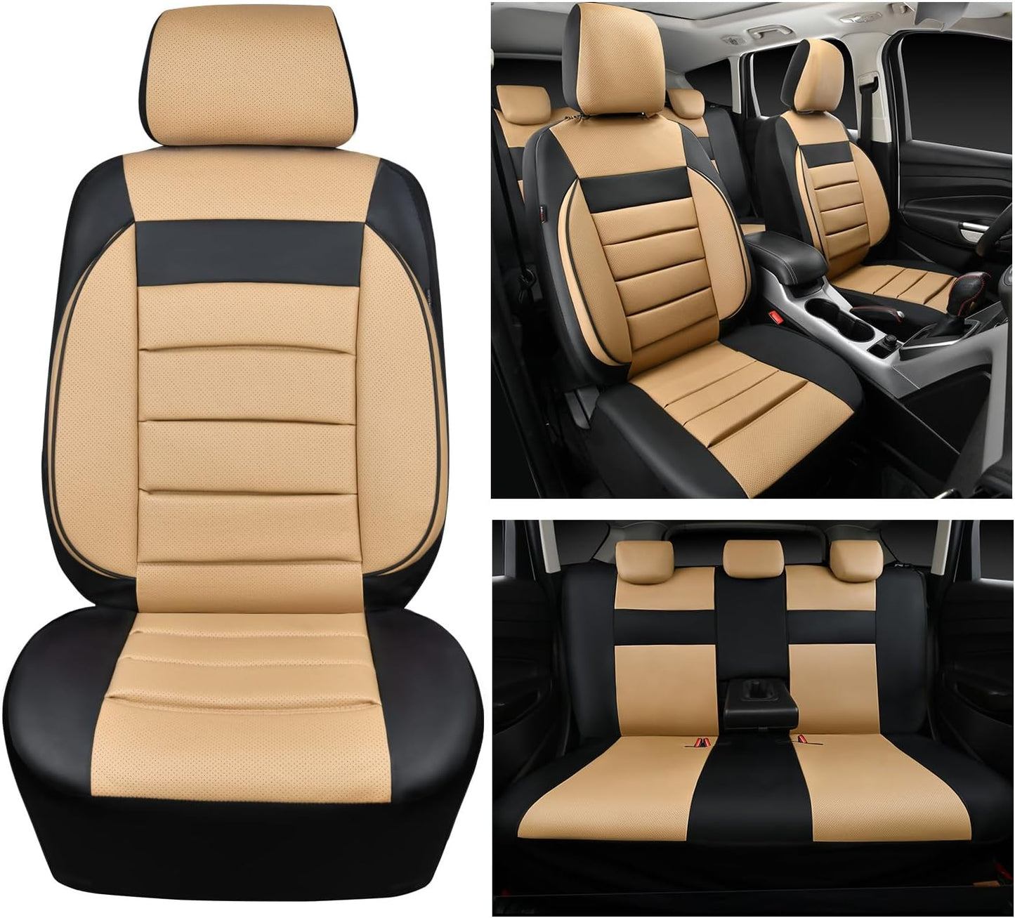 CAR PASS Faux Leather Car Seat Covers Front Seats Only, 3D Foam Support Car Seat Covers, Universal fit for Trucks Vans SUVs Sedans Automotive Comfortable, Airbag Compatible 2 Pieces Front Solid Black