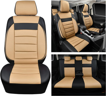 CAR PASS Faux Leather Car Seat Covers Front Seats Only, 3D Foam Support Car Seat Covers, Universal fit for Trucks Vans SUVs Sedans Automotive Comfortable, Airbag Compatible 2 Pieces Front Solid Black