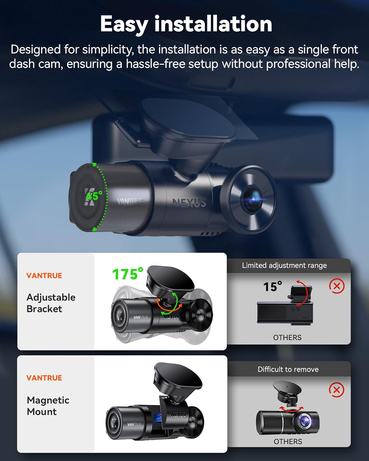 Vantrue N2X 2.7K Dash Cam Front and Inside, 5G WiFi Dual Dash Camera for Car with HDR IR Night Vision, STARVIS 2, GPS, 2.5K/60FPS, G-Sensor, 24/7 Parking Mode, Voice Control, Support 512GB Max