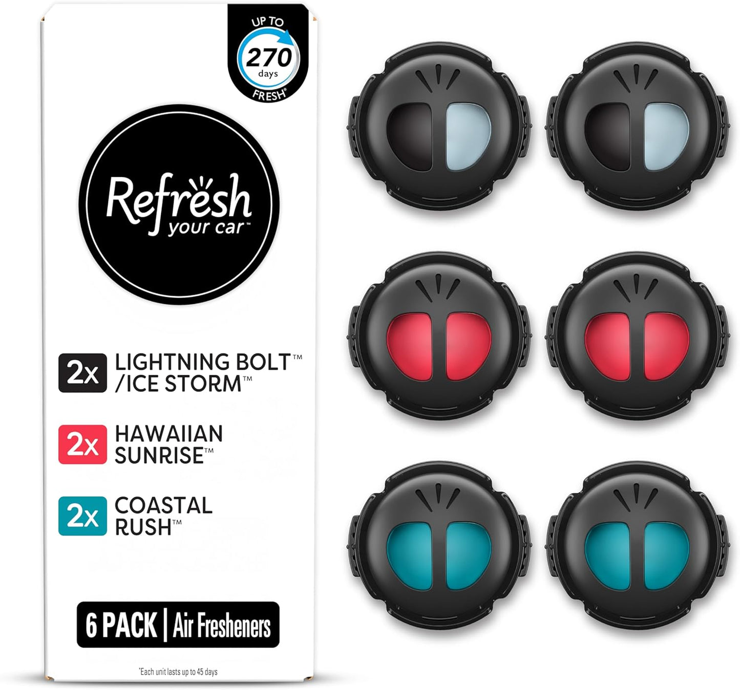 Refresh Your Car Mini Diffuser Car Air Fresheners, Hawaiian Sunrise Scent, 2 Pack, Convenient Car Diffuser