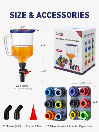 Engine Oil Funnel Kit, Upgraded Spill-Proof Design with Flow Control Valve | Oil Funnel for Oil Change, Oil Change Funnel Kit, Car Oil Funnel, Toyota Oil Funnel, Universal Fit, 1.6 QT Capacity