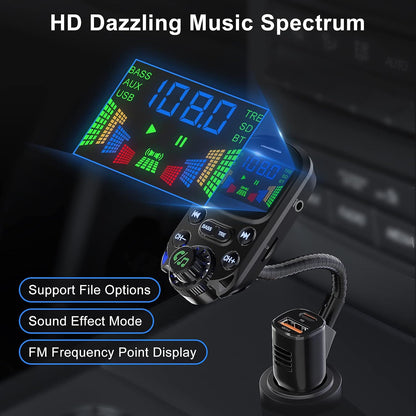 Bluetooth 5.3 FM Transmitter for Car SOARUN Bluetooth Car Adapter PD30W & USB Port Fast Charge, HiFi Treble & Bass Player, 1.6" Display Hands-Free Calling Truck Radio with AUX Input/Output, TF Card