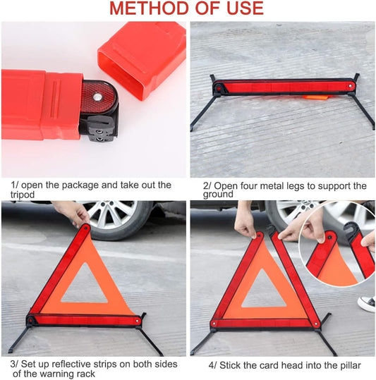 Warning Triangle Reflective Safety Emergency Triangle Foldable Road Warning Triangle EU Roadside Hazard Alert Signs with Storage Box for Car Emergencies Accessories