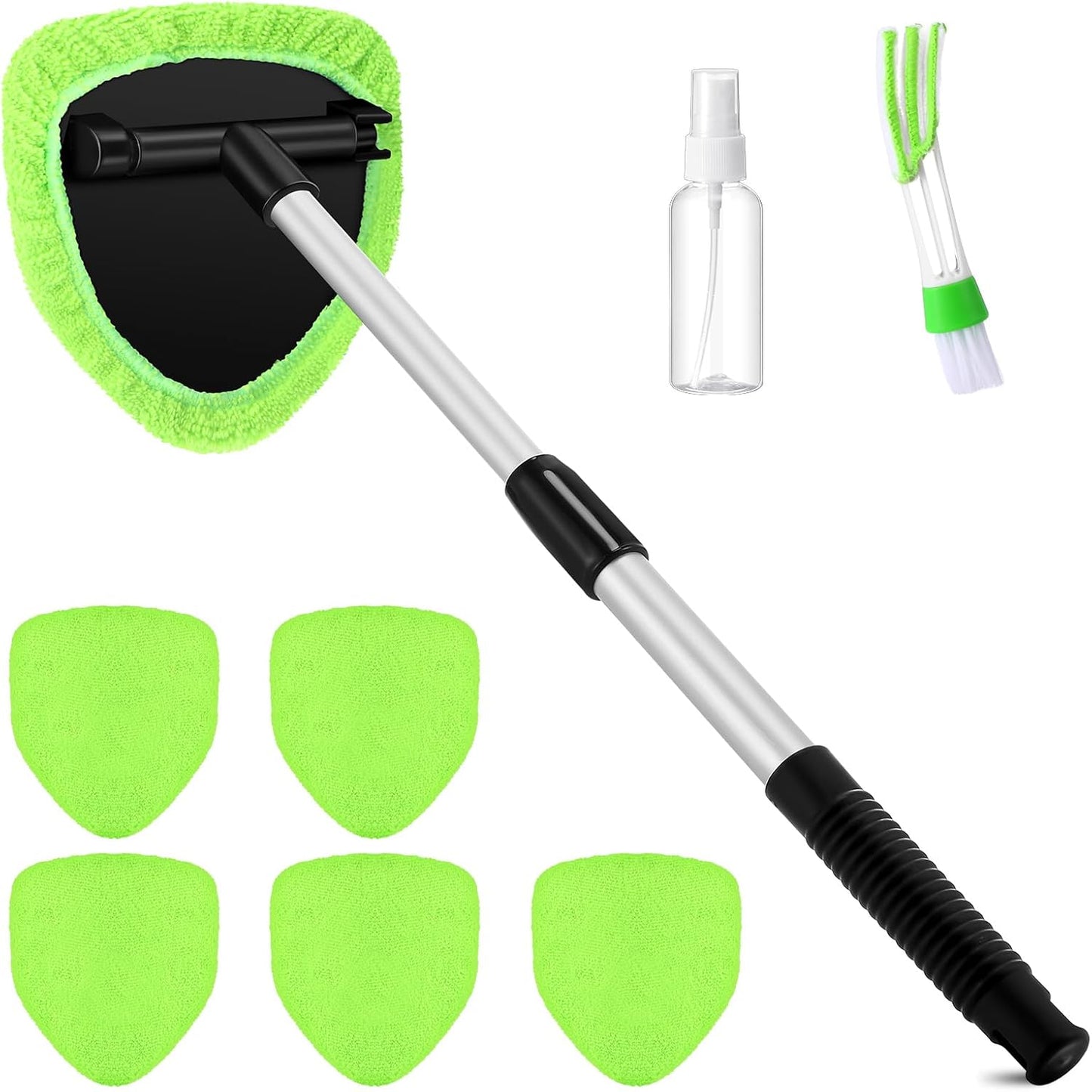 Potchen 8 Pcs Car Windshield Cleaner Tool Kit with Extendable Handle, Microfiber Towel Pads, Brush, Empty Spray Bottle for Auto Glass Wiper Suvs Rvs & Home Windows(Purple)