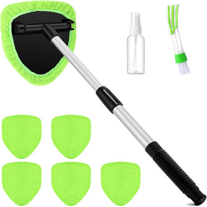 Potchen 8 Pcs Car Windshield Cleaner Tool Kit with Extendable Handle, Microfiber Towel Pads, Brush, Empty Spray Bottle for Auto Glass Wiper Suvs Rvs & Home Windows(Purple)