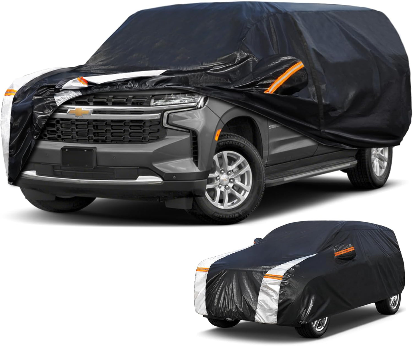 Large SUV Car Cover for Chevy Suburban 100% Waterproof All Weather, Heavy Duty Outdoor Full Exterior Covers Rain Sun Wind UV Protection. - Colors B