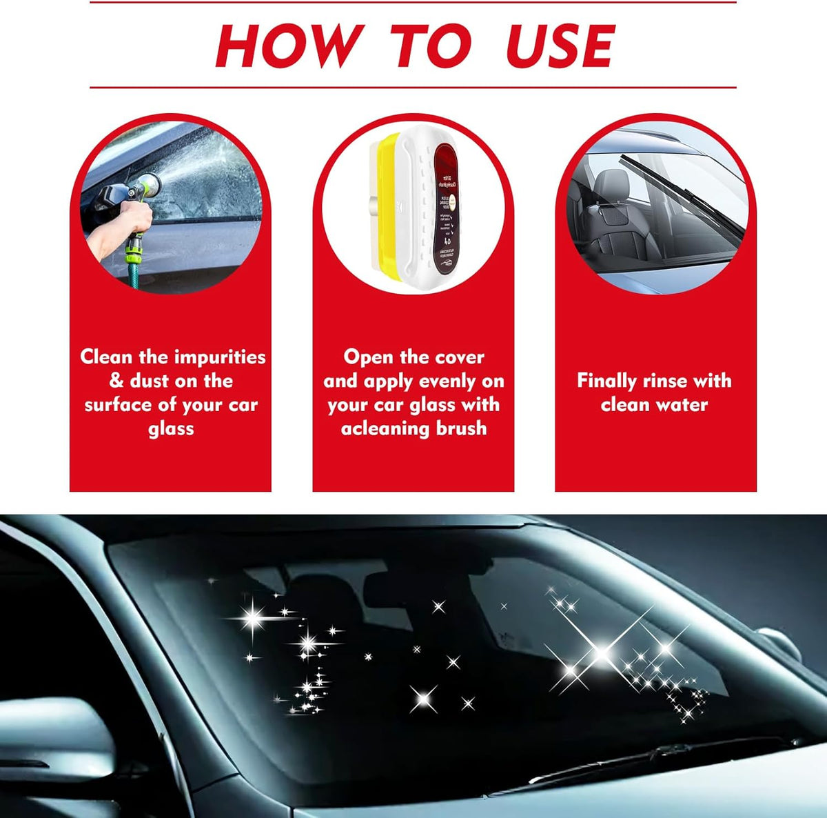 Automotive Oil Film Cleaning Brush, Upgraded Antifog & Rainproof Glass Cleaning Board, Reusable Glass Oil Film Remover for Car Windows & Windshields (Red)