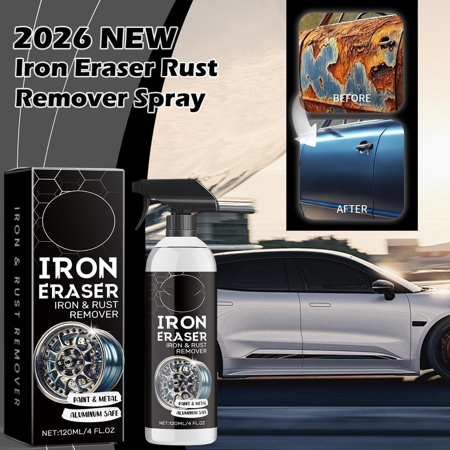 Iron Eraser Rust Remover Spray, 2026 New Iron Powder Instant Remover, Professional Fast-Acting Rust and Brake Dust Remover for Automotive Surface (1)