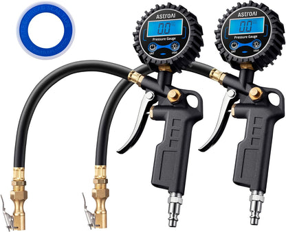 AstroAI Digital Tire Pressure Gauge with Inflator, 3-250 PSI Air Chuck & Compressor Accessories Heavy Duty with Quick Connect Coupler, 0.1 Display Resolution, 1Pack Standard