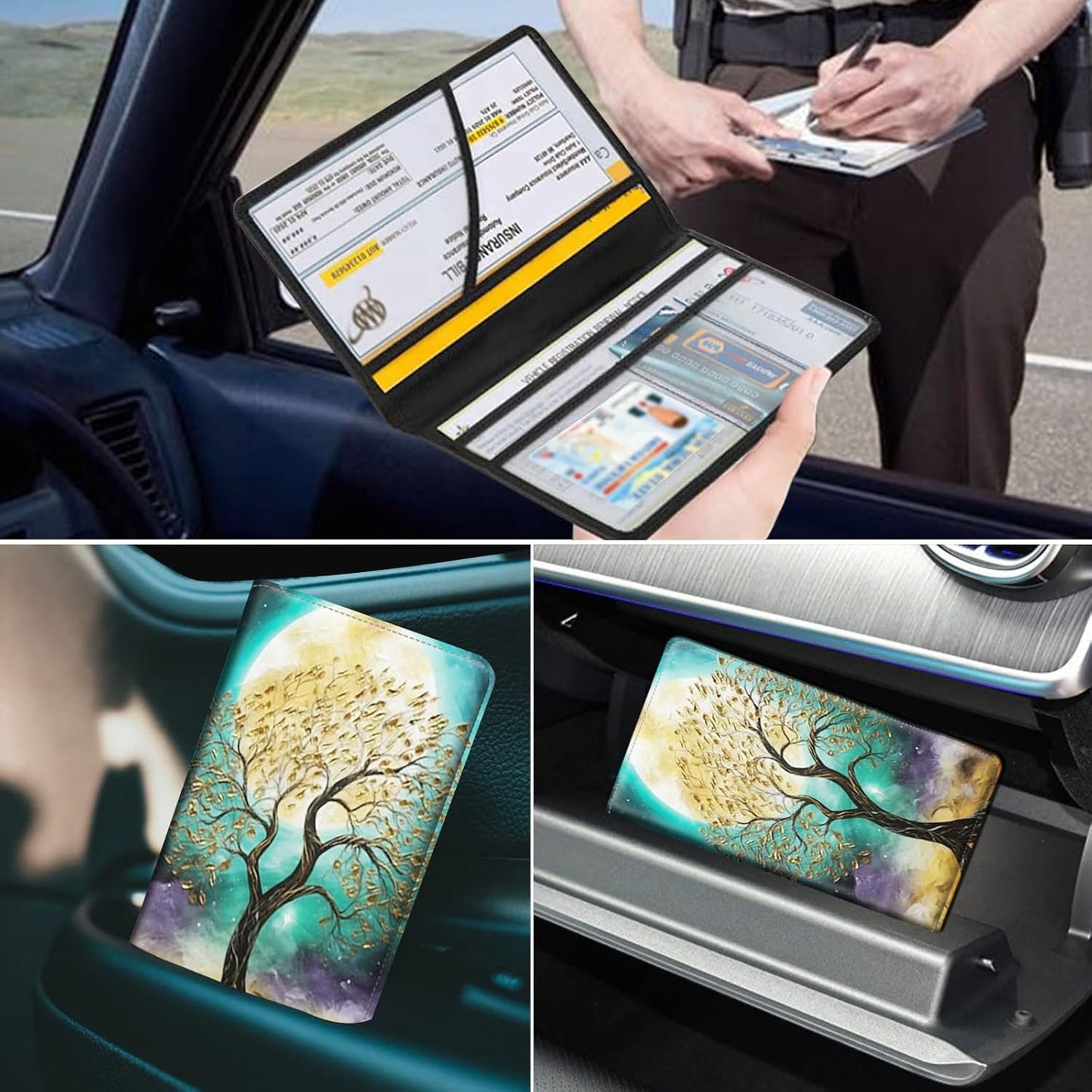 Car Registration and Insurance Holder, Leather Car Glove Box Organizer, Cool Car Accessories for ID, Driver's License Cards & Essential Document, business cards, Men&Women, Retro Audio Cassette