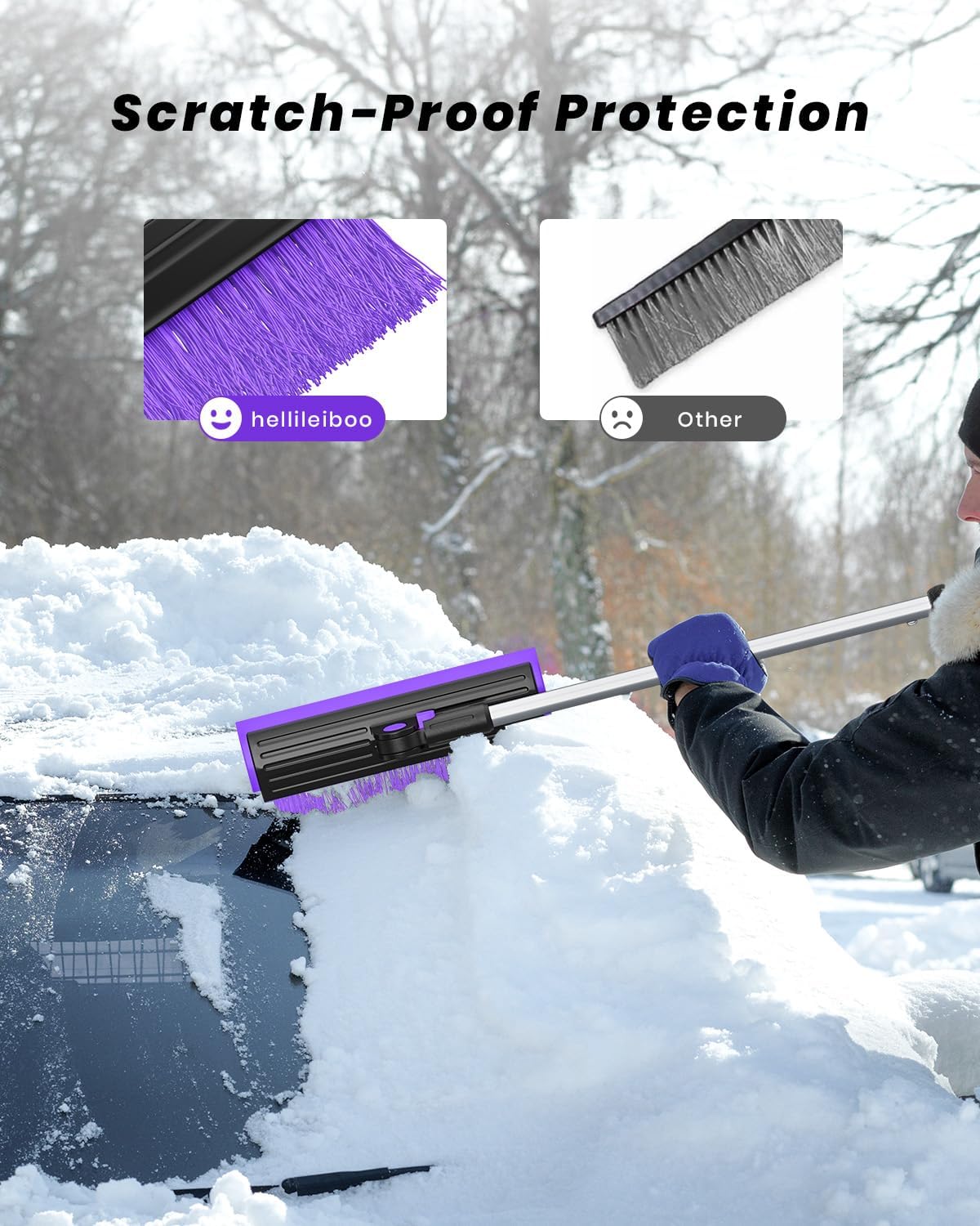 helloleiboo 2025 Extra Long 55.7" Ice Scrapers for Car Windshield Multi-Functional Detachable Car Ice Scraper with Foam Grip and 270° Pivoting Brush Head Snow Brush for SUV Truck Auto (Blue)