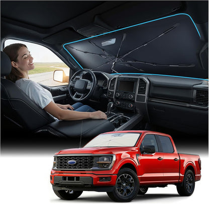 [Upgraded] Nmoiss Windshield Sun Shade Umbrella - [Vinyl Coating Heat Shield] Protect Car from Sun Rays & Heat Damage Keep Cool and Protect Interior, Spring Structure Edge Medium 56" L x 31" W